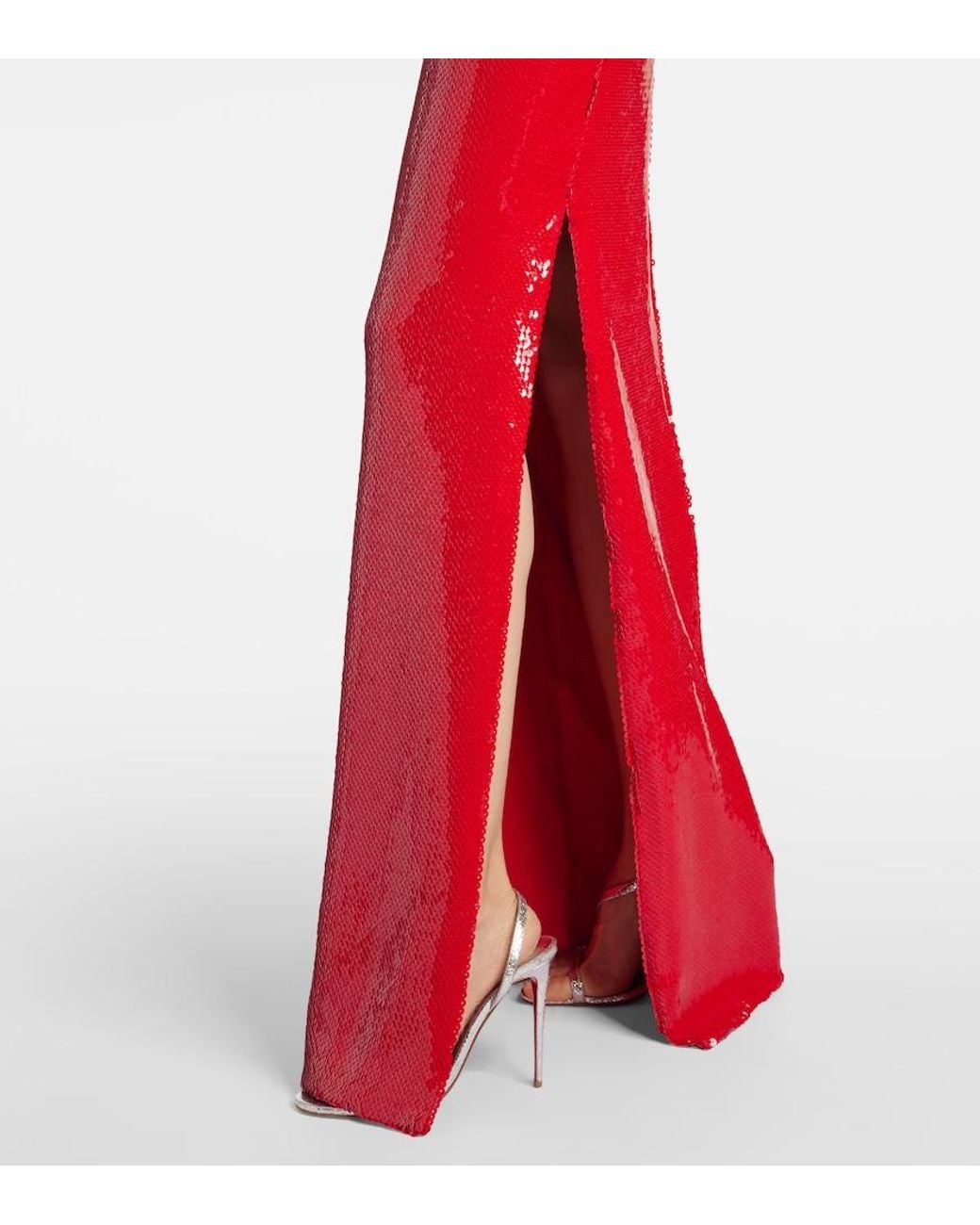 Rodarte Red Floral-Applique Sequined Gown
