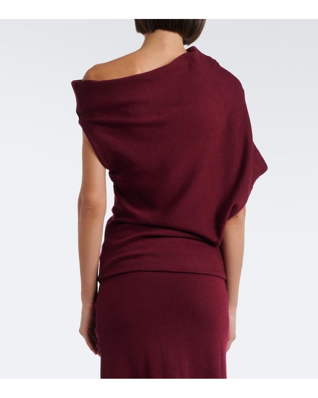 Staud Red Mabel Asymmetric Draped Wool Top