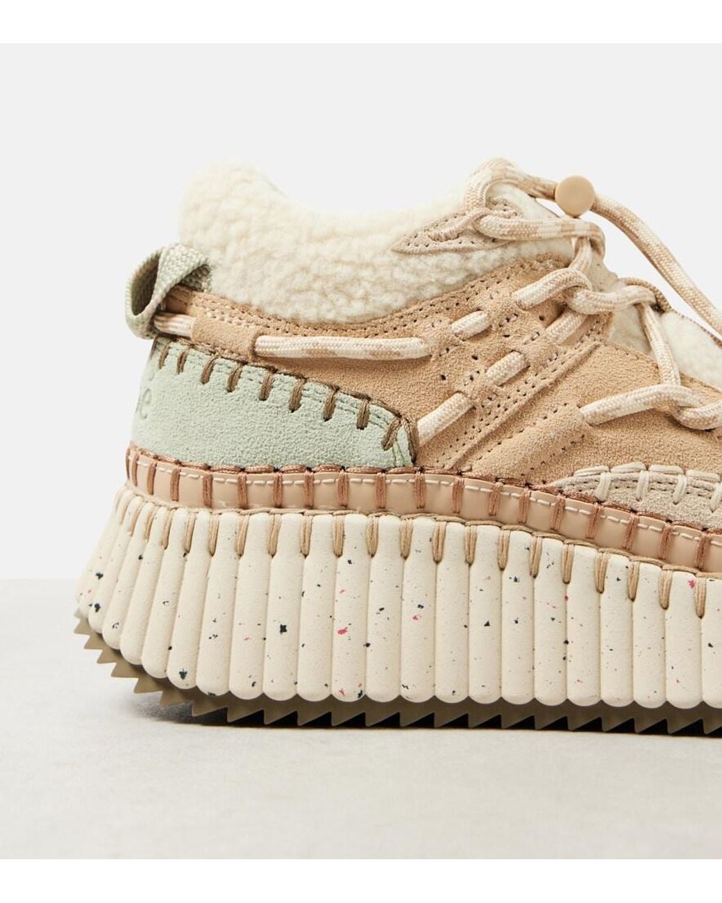 Chloé Natural Nama Shearling-Lined Suede Sneakers