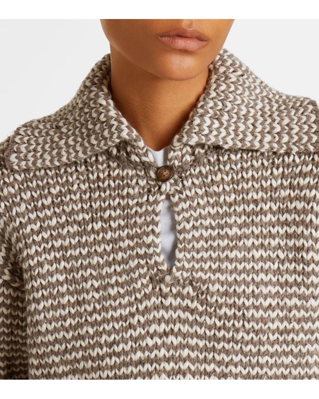 Polo Ralph Lauren Gray Striped Cotton And Wool-Blend Polo Sweater