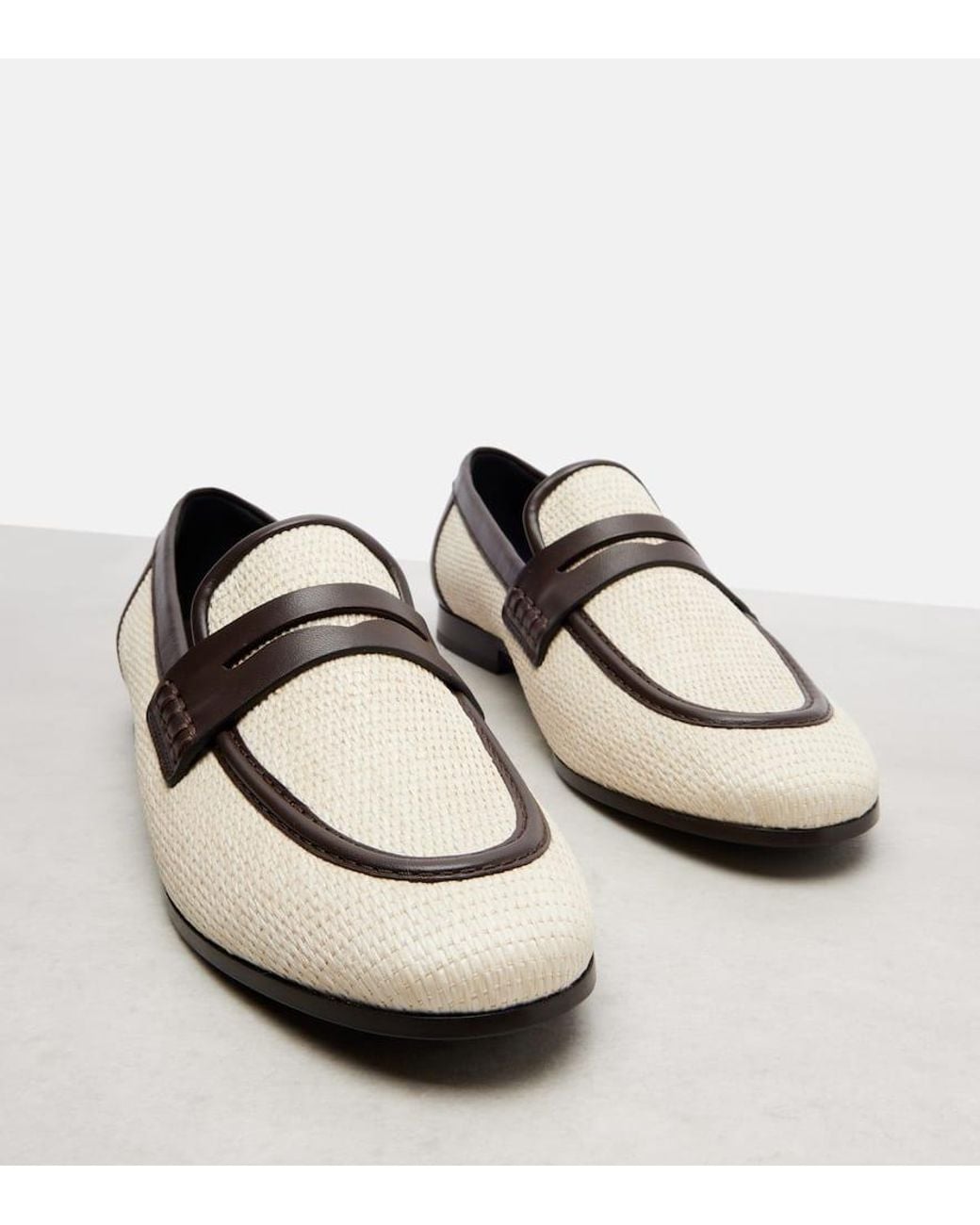 Brunello Cucinelli Black Woven Leather-Trimmed Penny Loafers