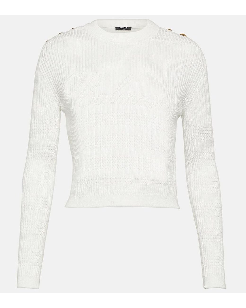 Balmain White Embellished Knitted Top