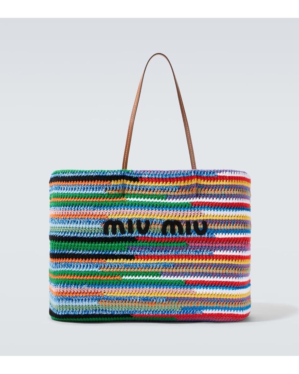 Miu Miu Large Crochet Leather-Trimmed Tote Bag for Men | Lyst