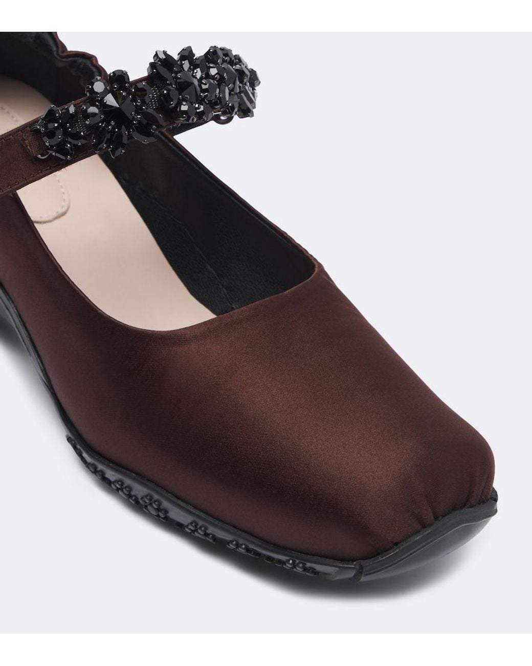 Simone Rocha Brown Turbo Embellished Satin Mary Jane Flats