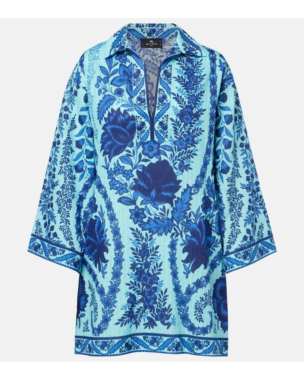 Etro Blue Paisley Oversized Cotton Minidress
