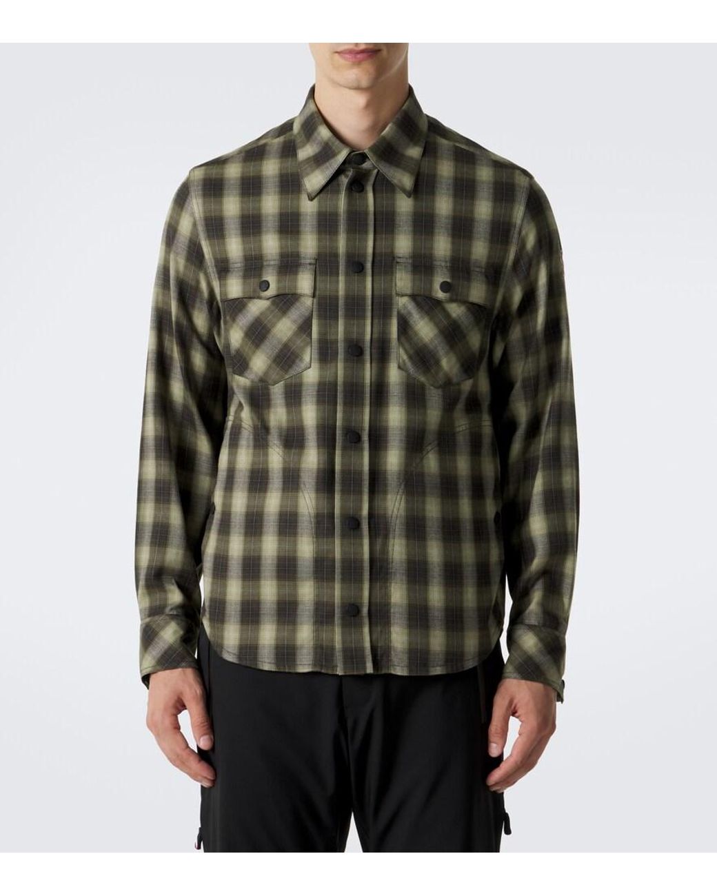 Moncler Green Plaid Cotton-Blend Shirt for men