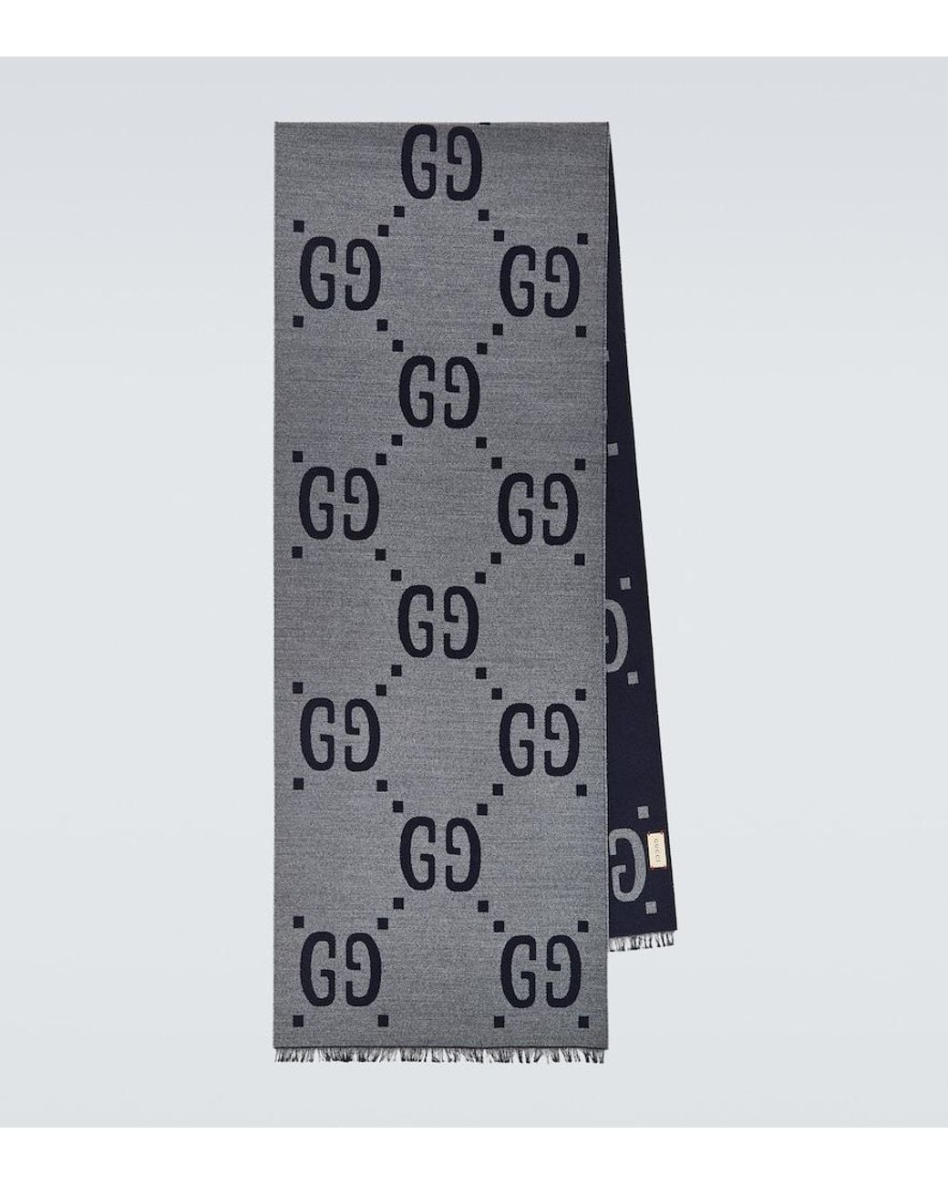 Gucci Gray Gg Jacquard Wool-Silk Scarf for men