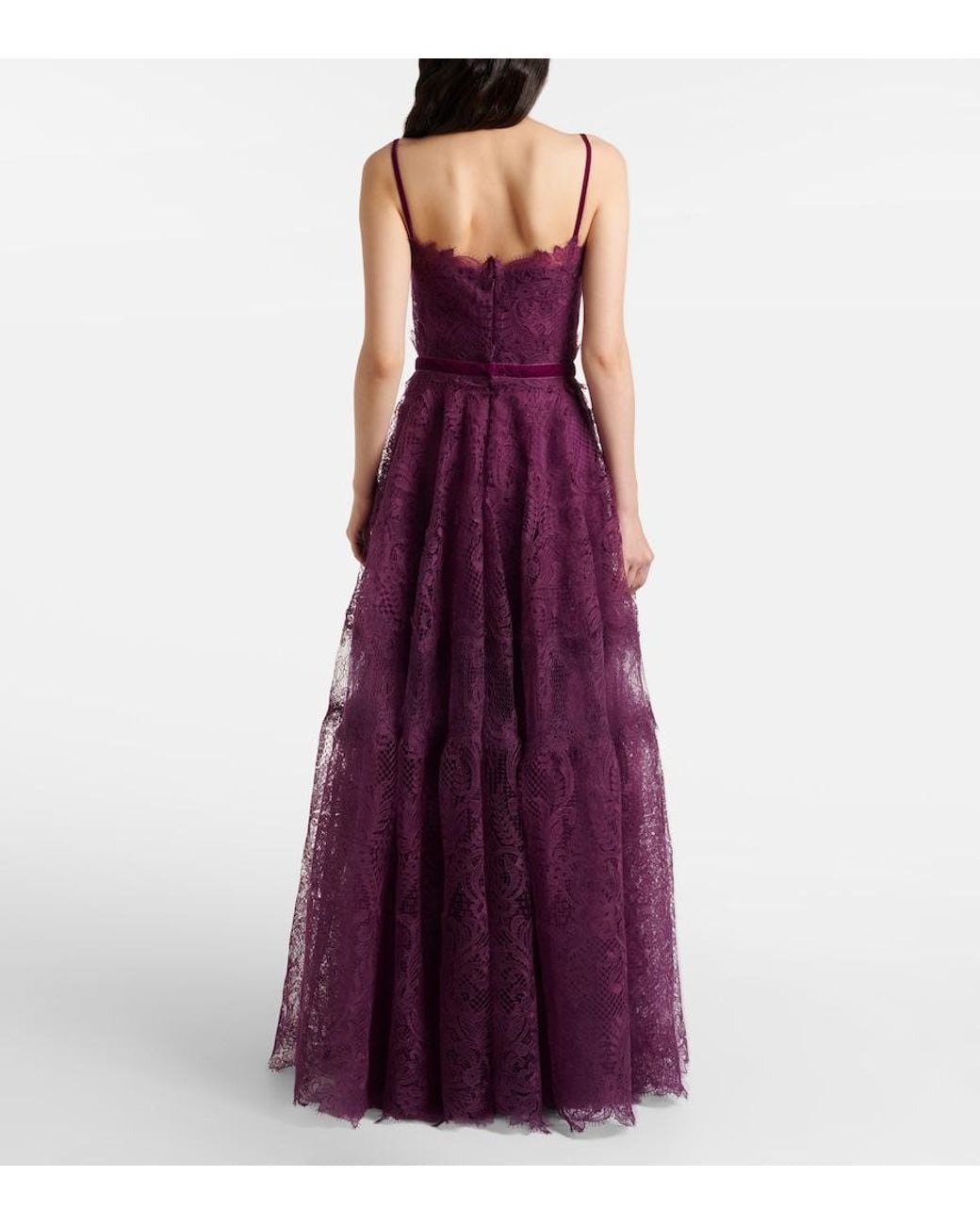 Costarellos Purple Belted Lace Gown