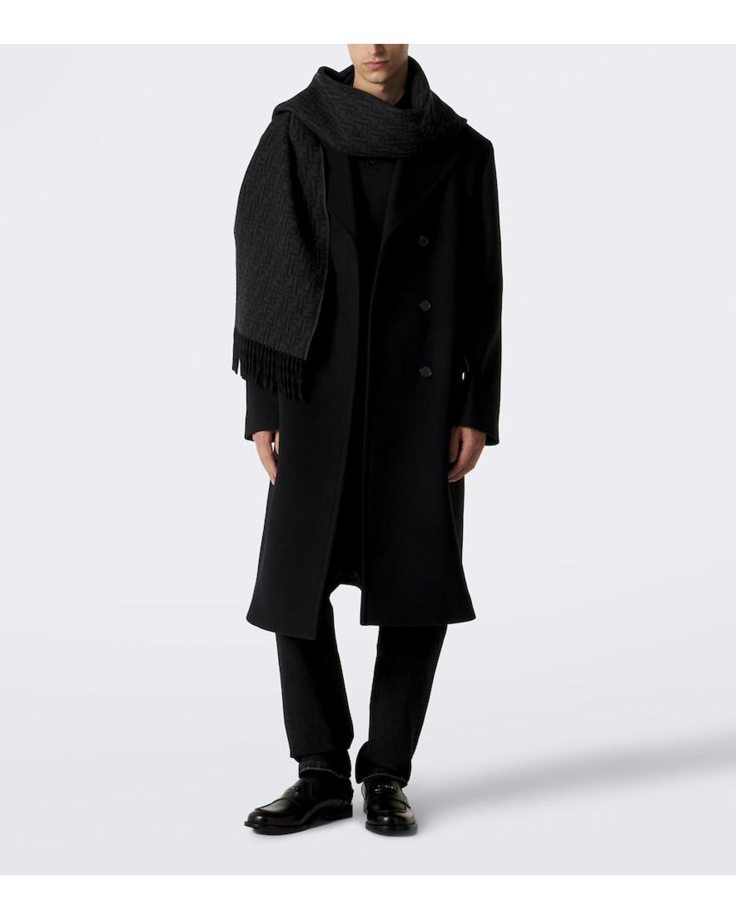 Fendi Black Zucca Jacquard Wool And Cashmere Scarf for men