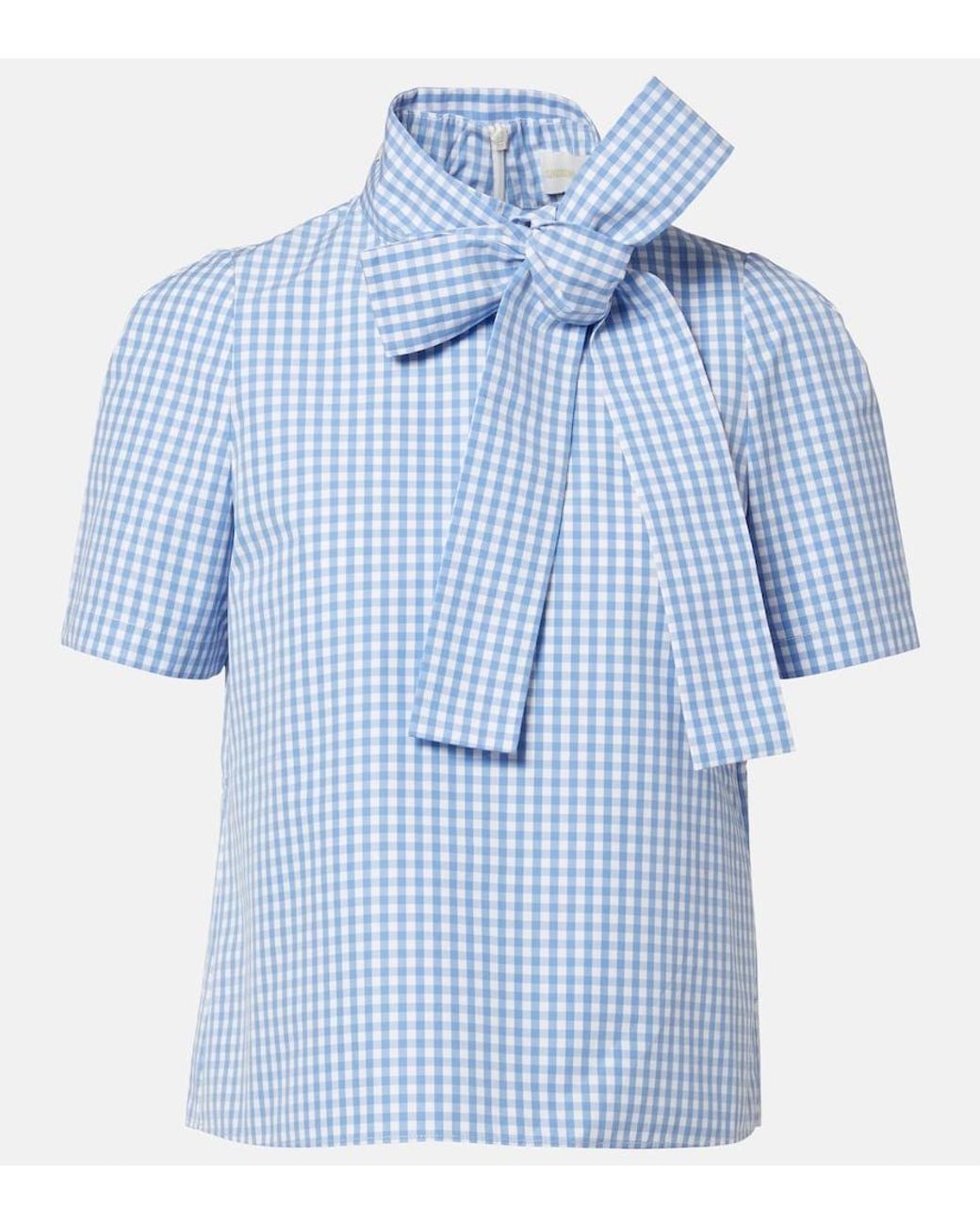 ShuShu/Tong Blue Bow-Detail Gingham Cotton Top