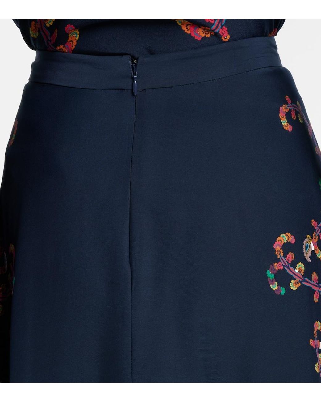 Etro Blue Paisley Printed Silk Maxi Skirt