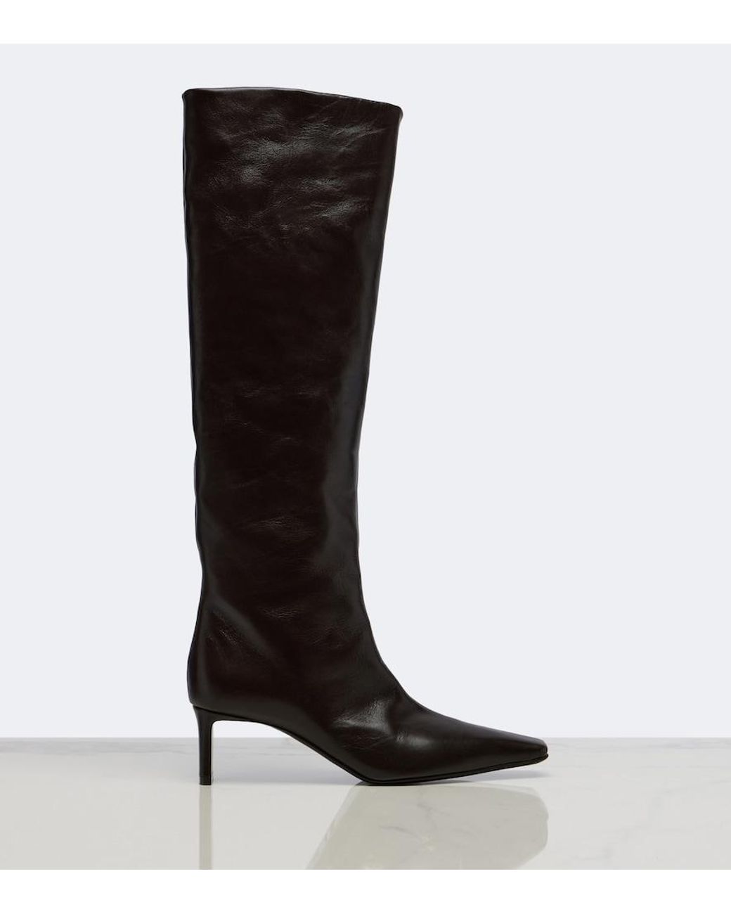 Khaite Black Ona Leather Knee-High Boots