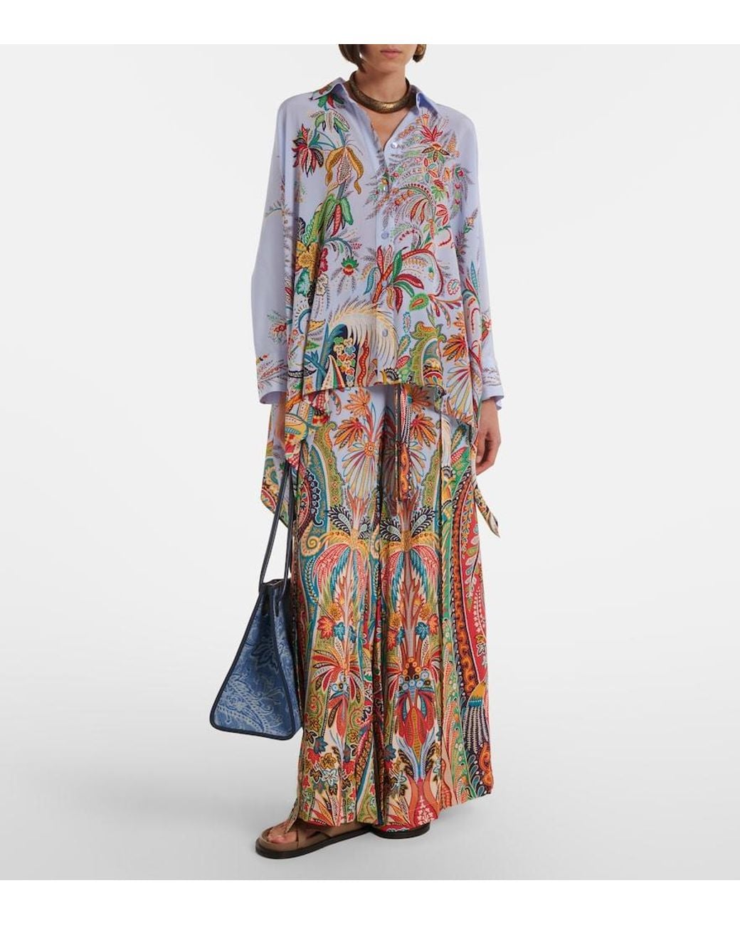 Etro White Floral Silk Shirt