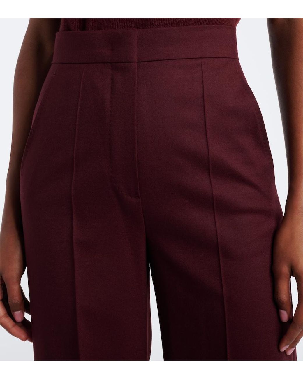 Max Mara Red Wool-Blend Wide-Leg Pants