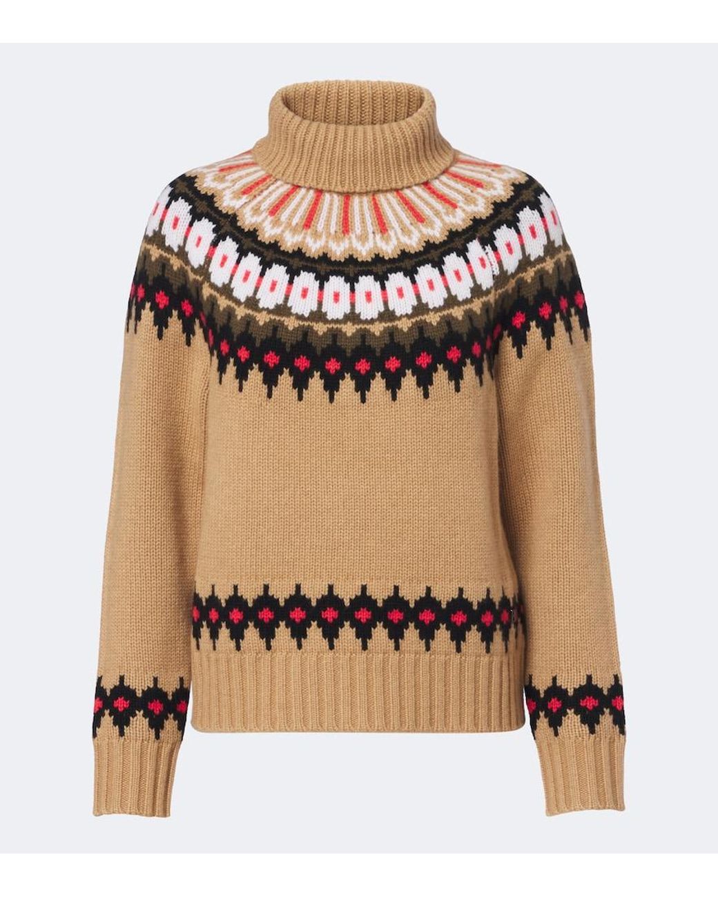 Bogner Brown Ingrid Fair Isle Cashmere Turtleneck Sweater
