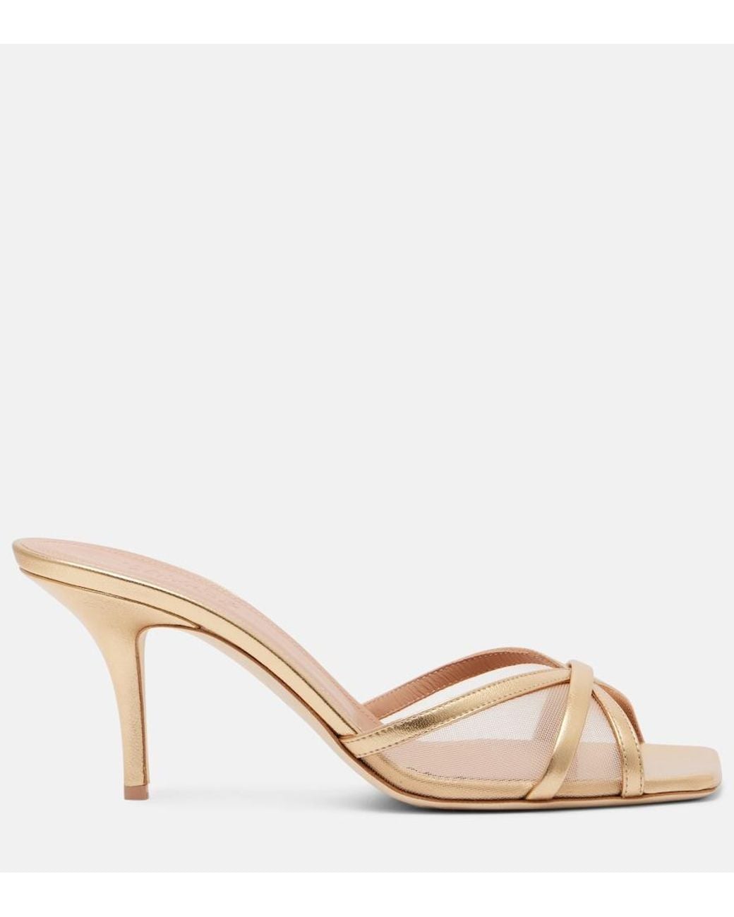 Malone Souliers Natural Perla 70 Leather And Mesh Mules