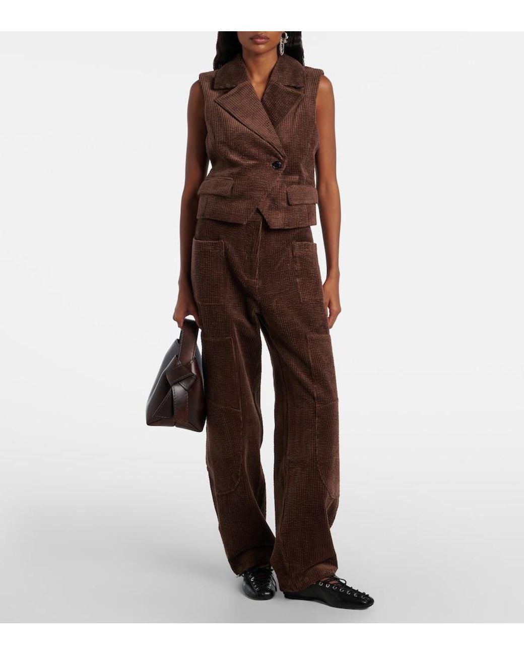 Ganni Brown Cotton Corduroy Cargo Pants