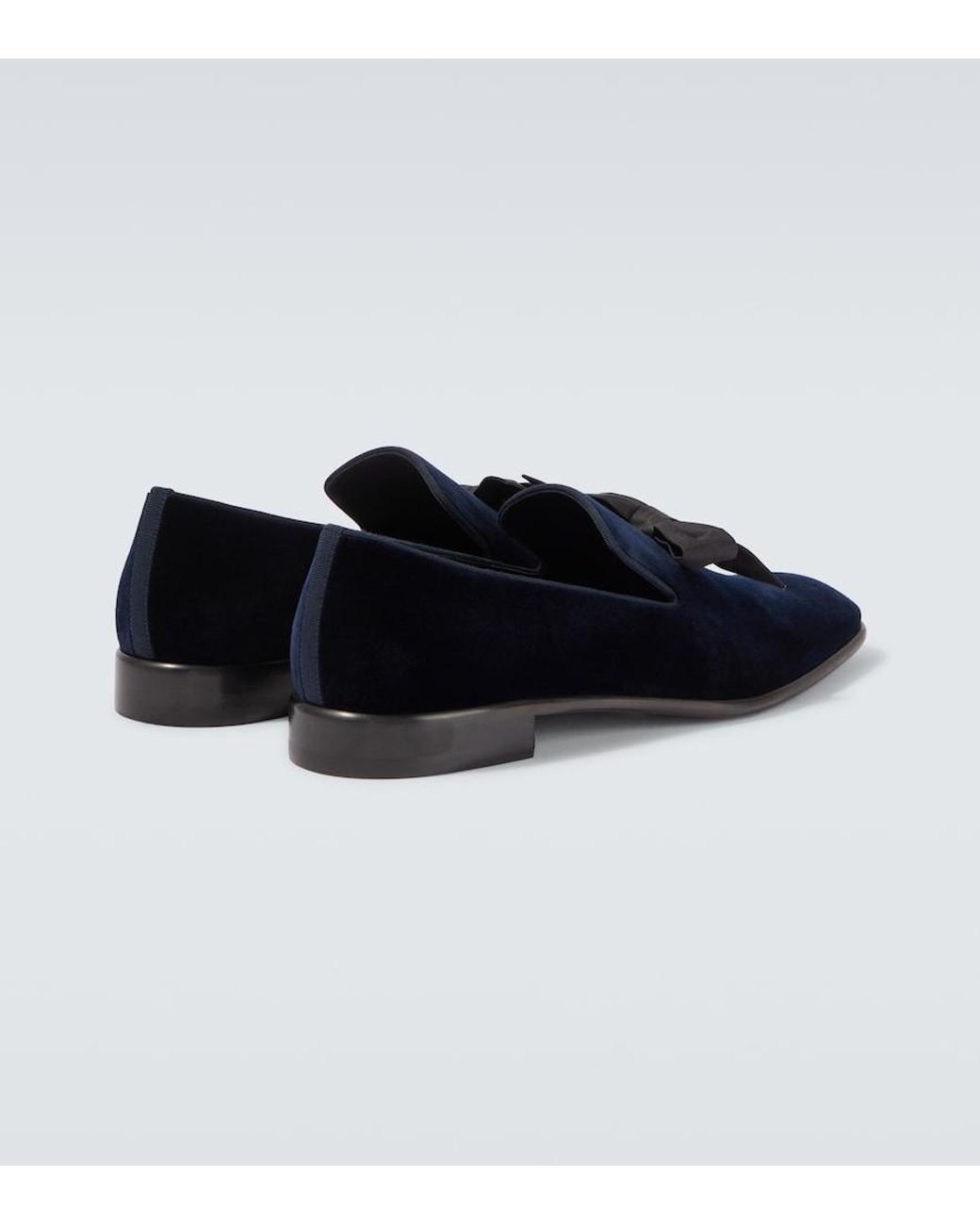 Christian Louboutin Black December First Bow-Detail Velvet Loafers for men