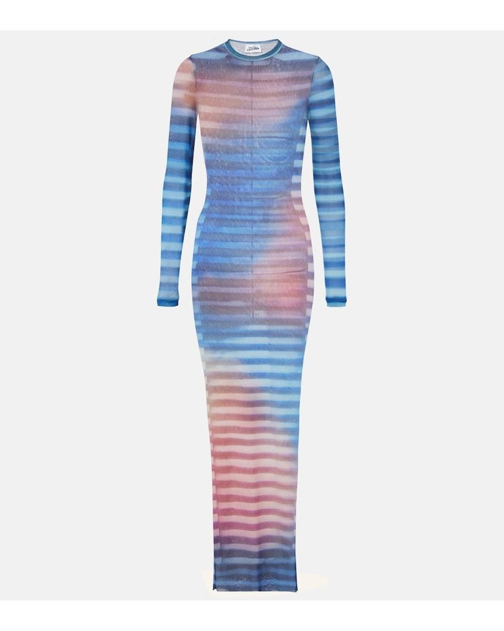 Jean Paul Gaultier Blue Air Striped Tulle Maxi Dress