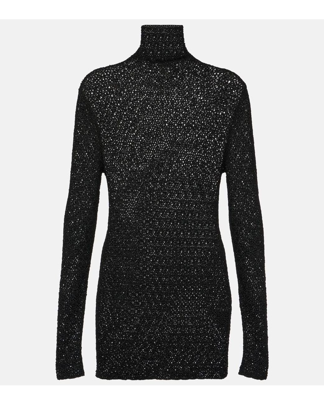 Totême Black Crochet Turtleneck Top