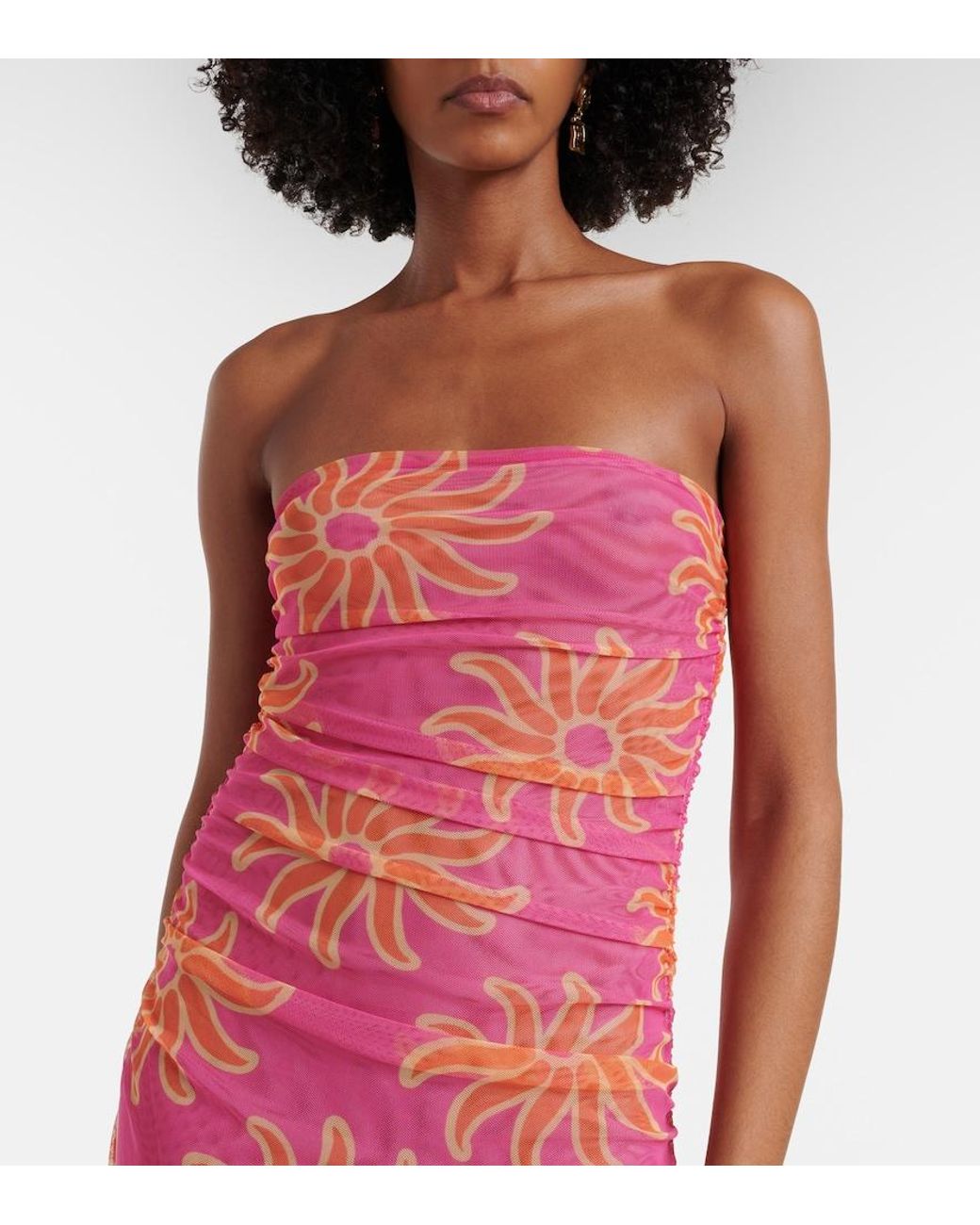 Cala De La Cruz Pink Daphne Printed Mesh Midi Dress