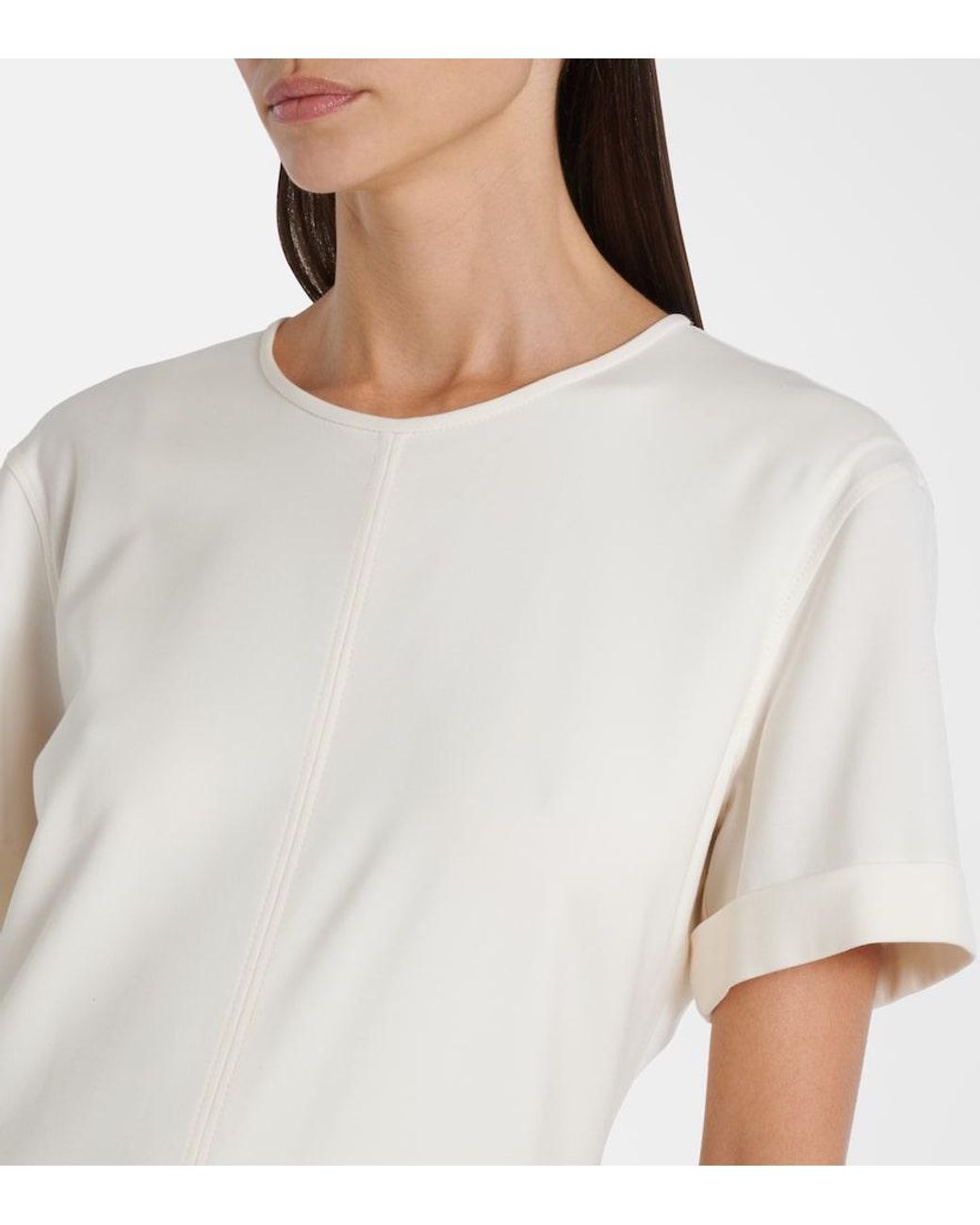 Brunello Cucinelli White Wool-Blend Midi Dress