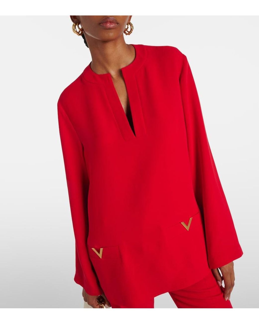 Valentino Garavani Red Vgold Cady Couture Silk Top
