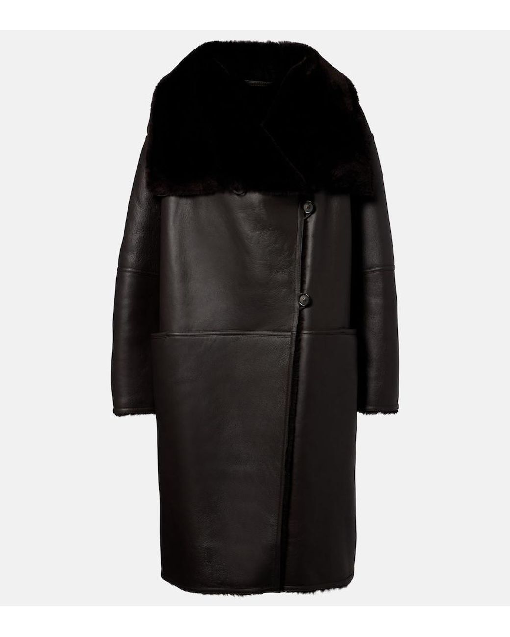 Totême Black Shearling-Lined Leather Coat