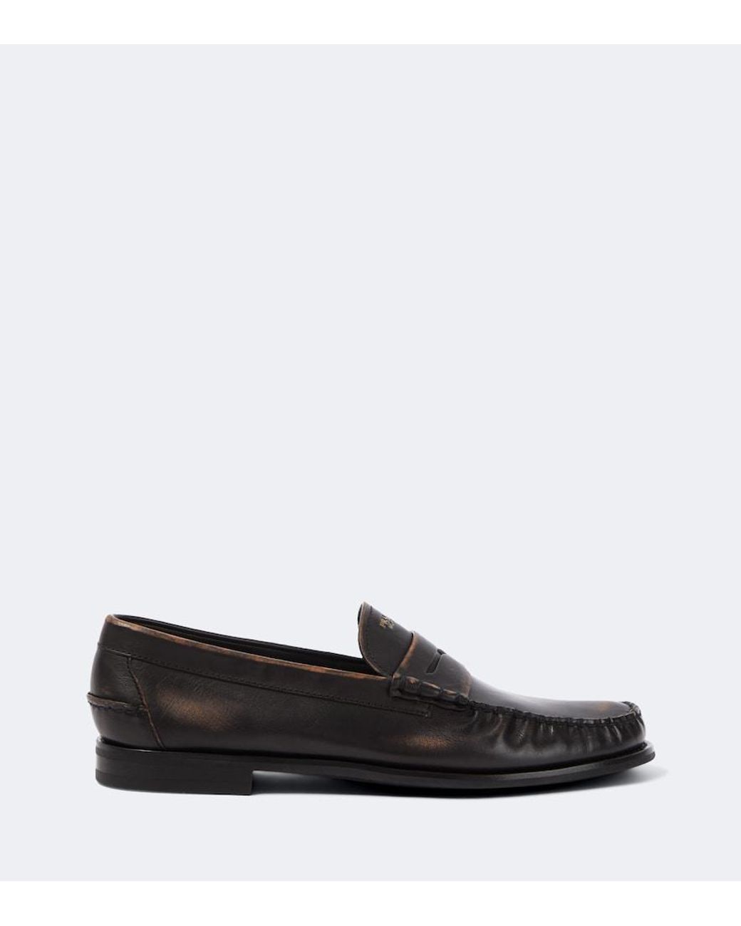 Prada Black Leather Penny Loafers for men