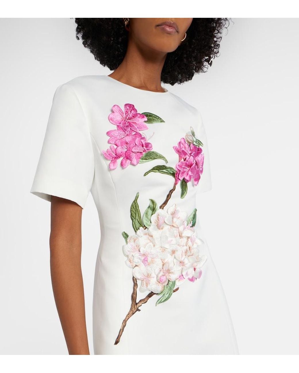 LEO LIN White Caroline Floral-Applique Midi Dress