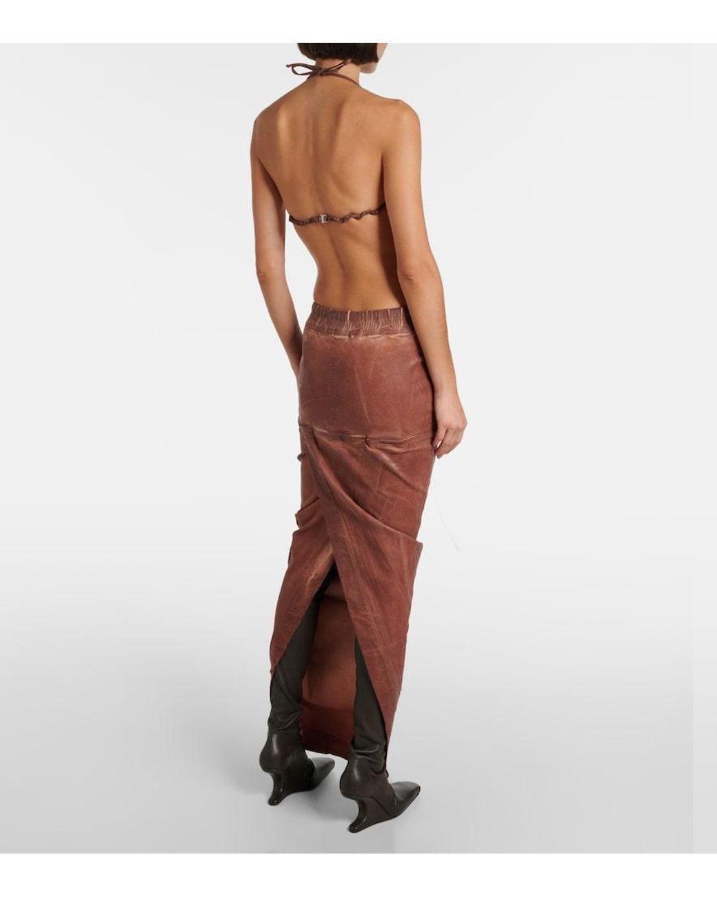 Rick Owens Brown Denim Maxi Skirt