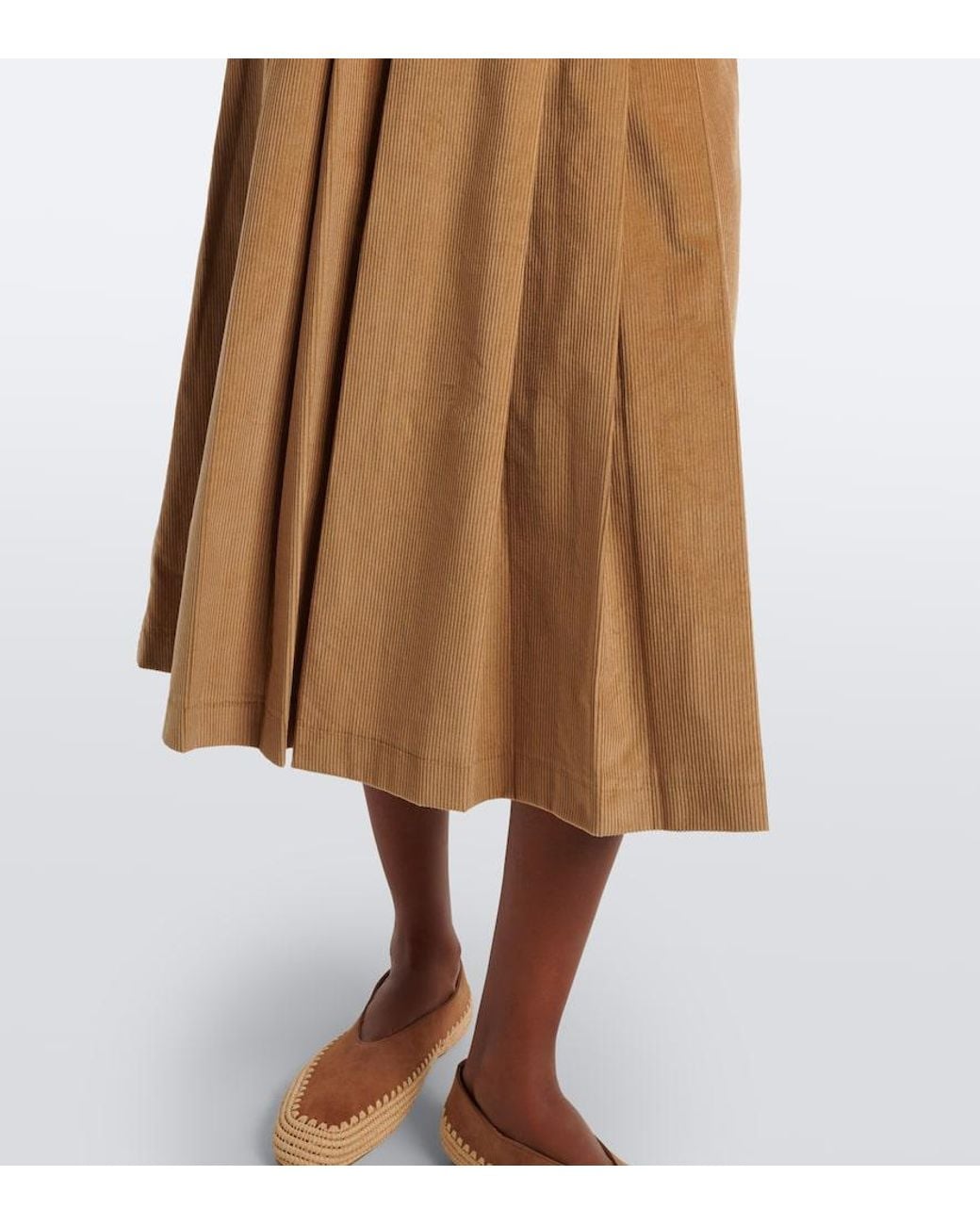 Gabriela Hearst Brown Wesley Pleated Cotton Corduroy Midi Skirt