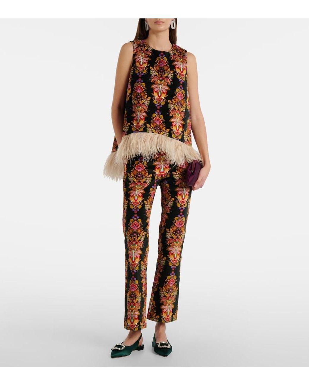 LaDoubleJ Orange 24/7 Printed Cropped Cotton Flared Pants