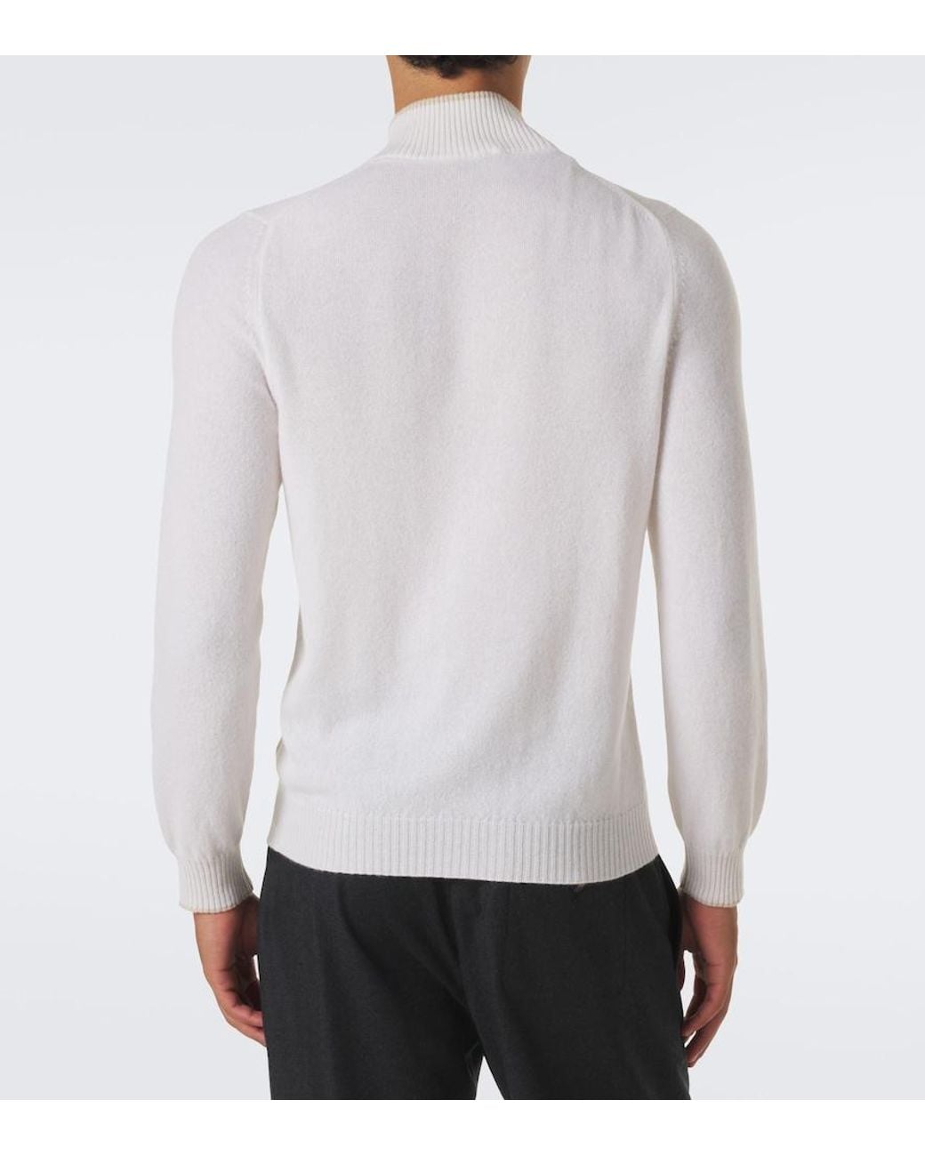 Fedeli White Cashmere Half-Zip Sweater for men