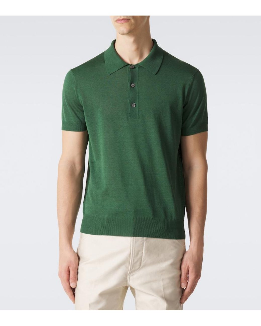 Tom Ford Green Silk And Linen Polo Sweater for men