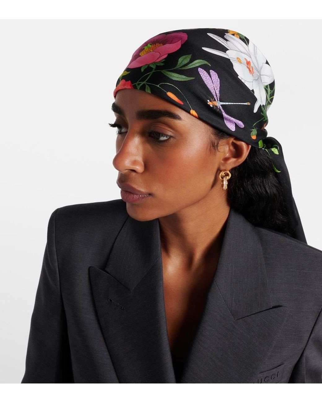 Gucci Black Flora Silk Twill Scarf