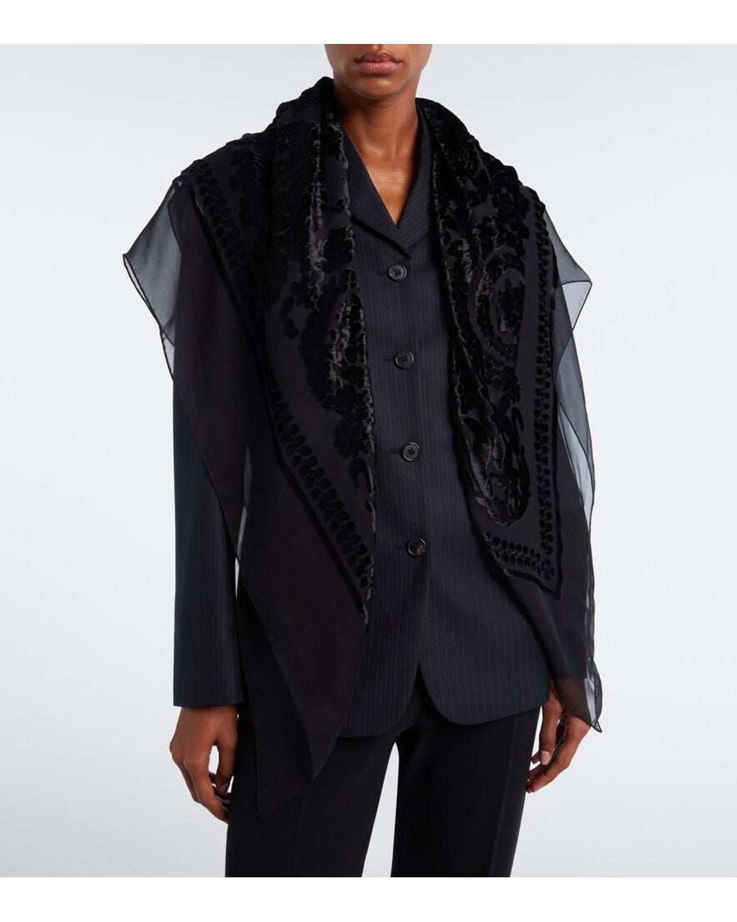The Row Black Mitaf Floral Velvet Devore Scarf