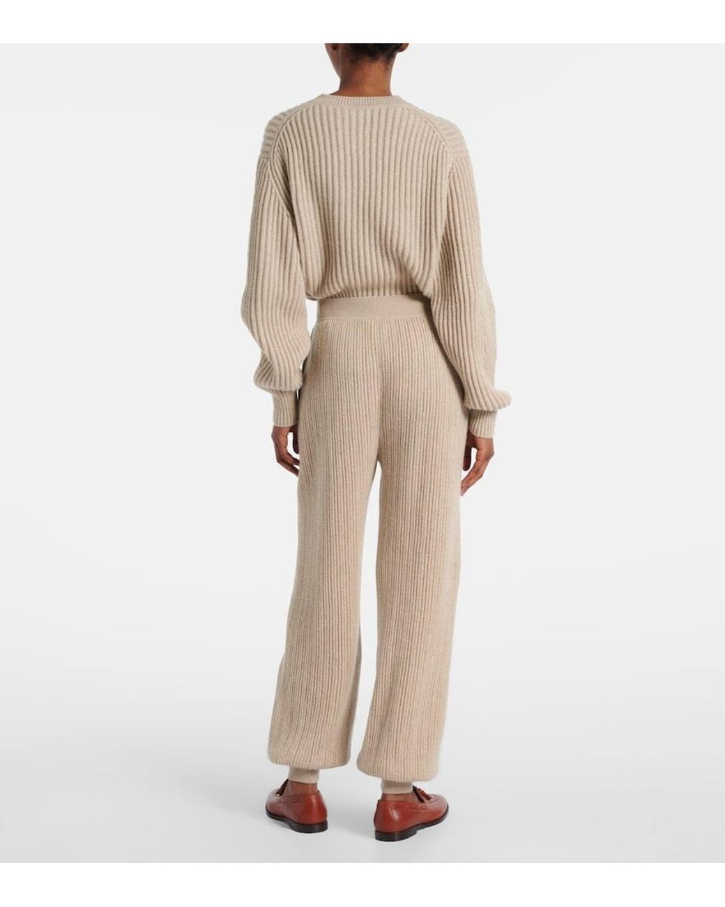 Loro Piana Natural Plane Tree Ribbed-Knit Cashmere Sweatpants