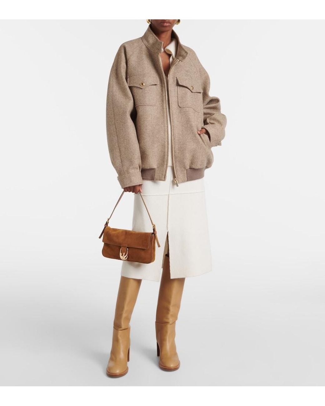 Staud Brown Suede Snap-Clasp Shoulder Bag