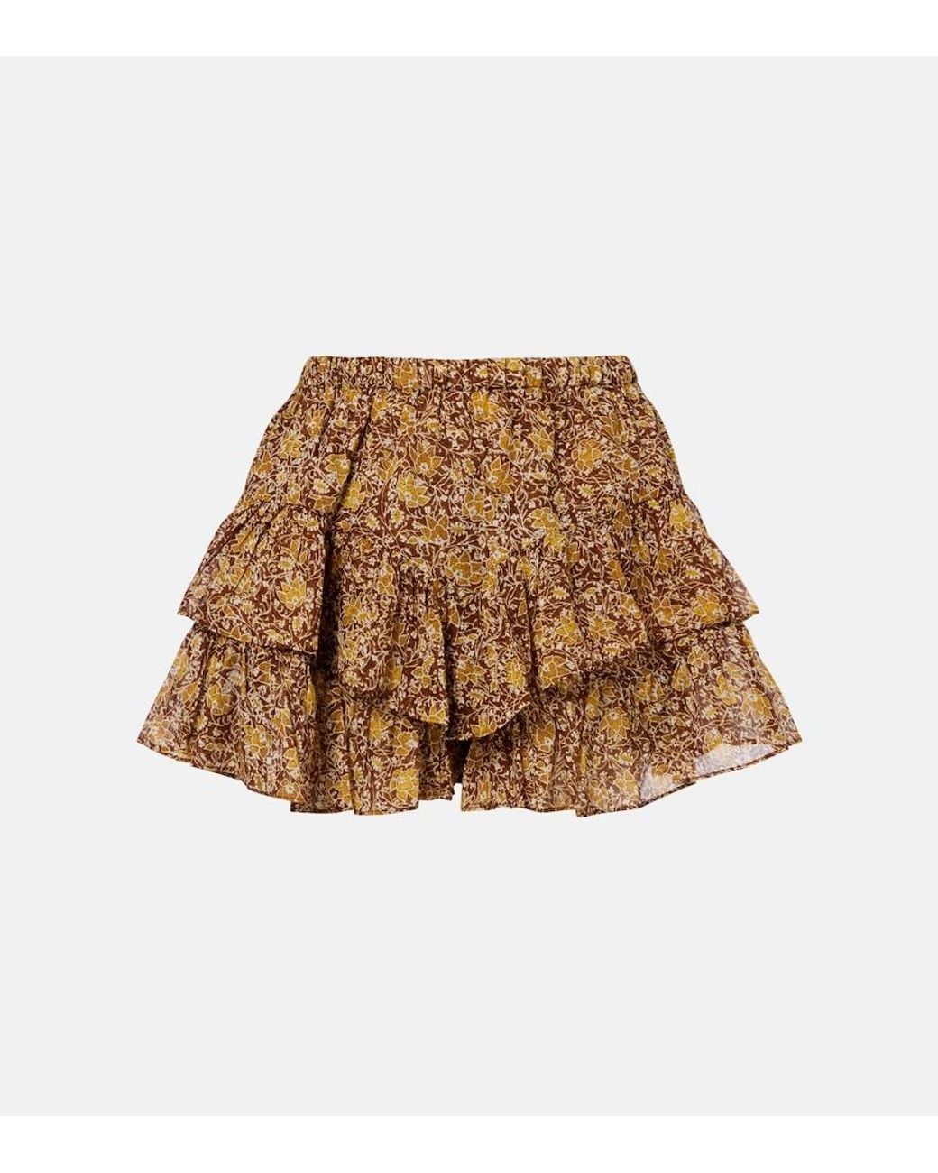 Isabel Marant Brown Jocadia Floral Tiered Cotton Voile Shorts