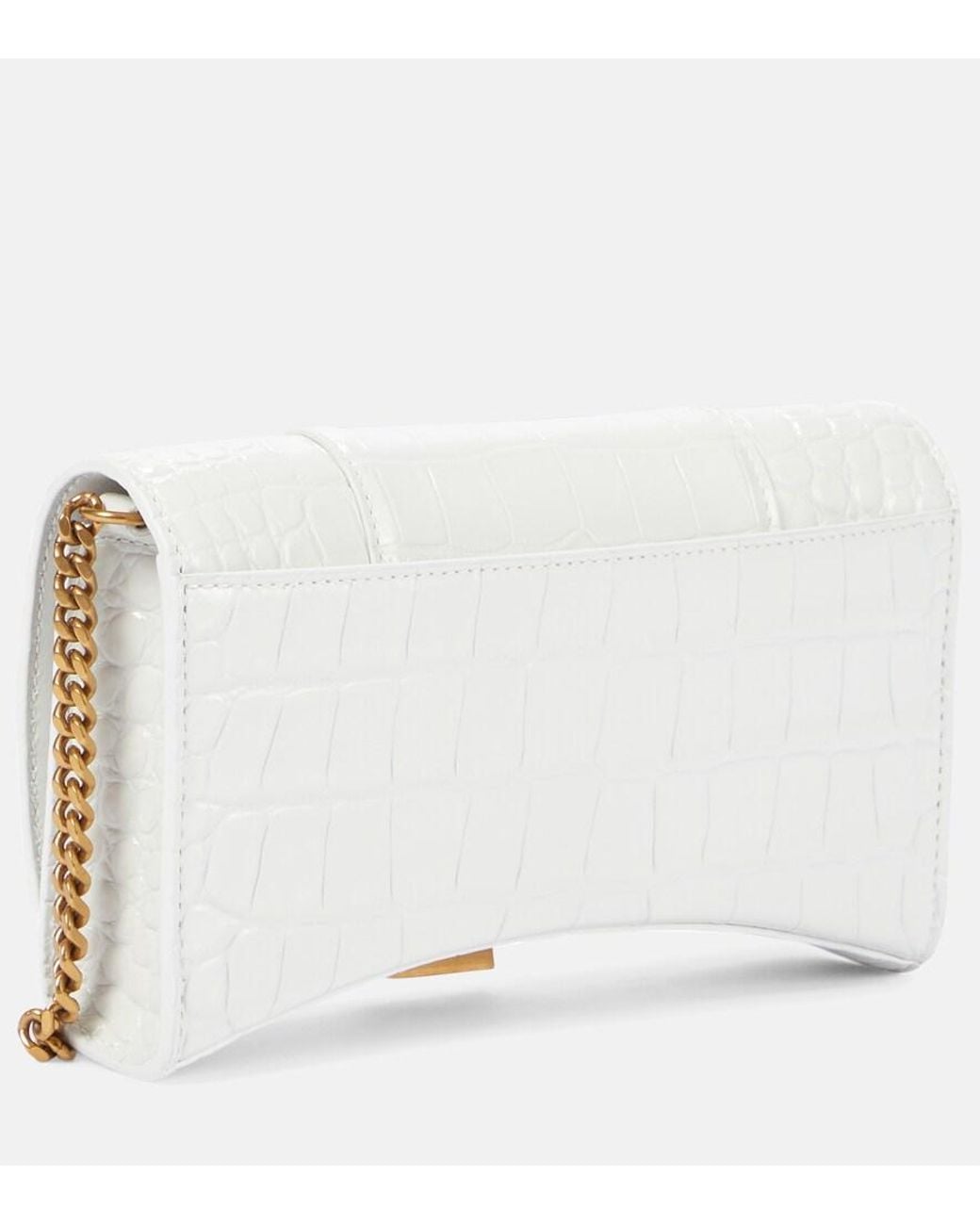 Balenciaga White Hourglass Leather Wallet On Chain