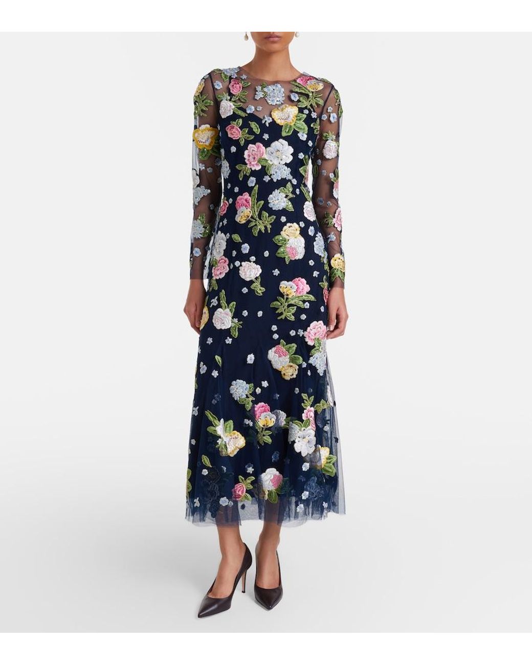 Carolina Herrera Black Embroidered Cocktail Dress