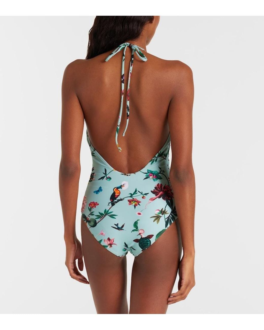 LaDoubleJ Green Printed Halterneck Swimsuit