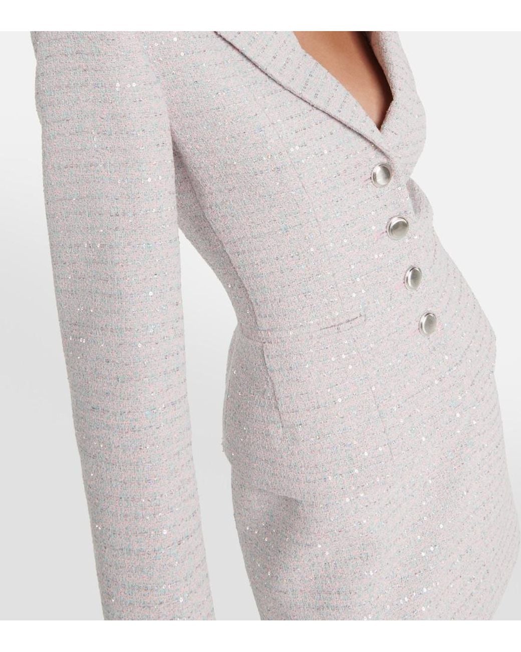 Alessandra Rich Pink Sequined Single-Breasted Tweed Blazer