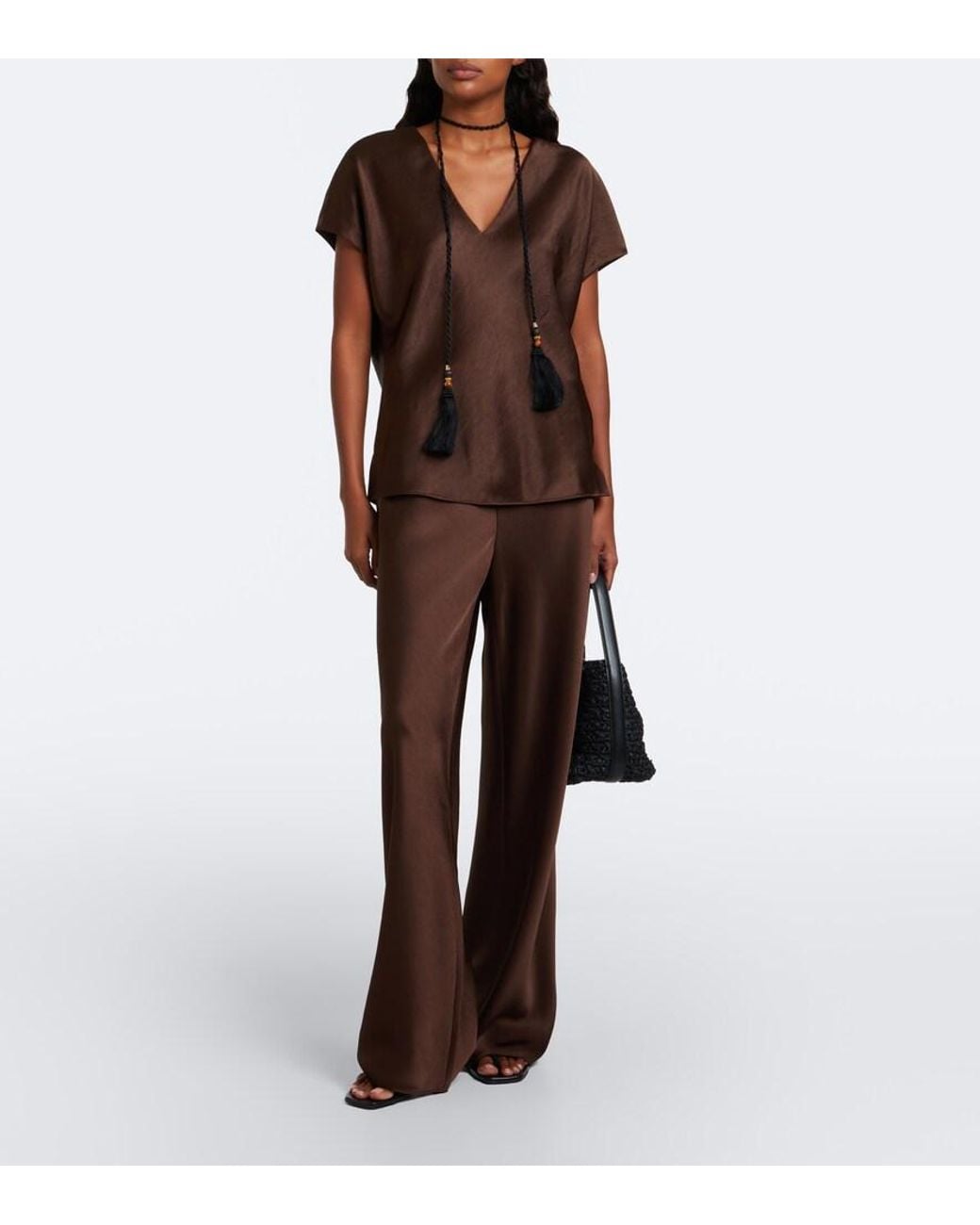 Vince Brown Colette Satin Wide-Leg Pants