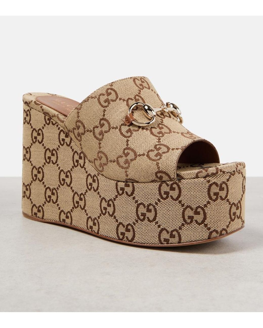 Gucci Brown Gg Wedge Sandals