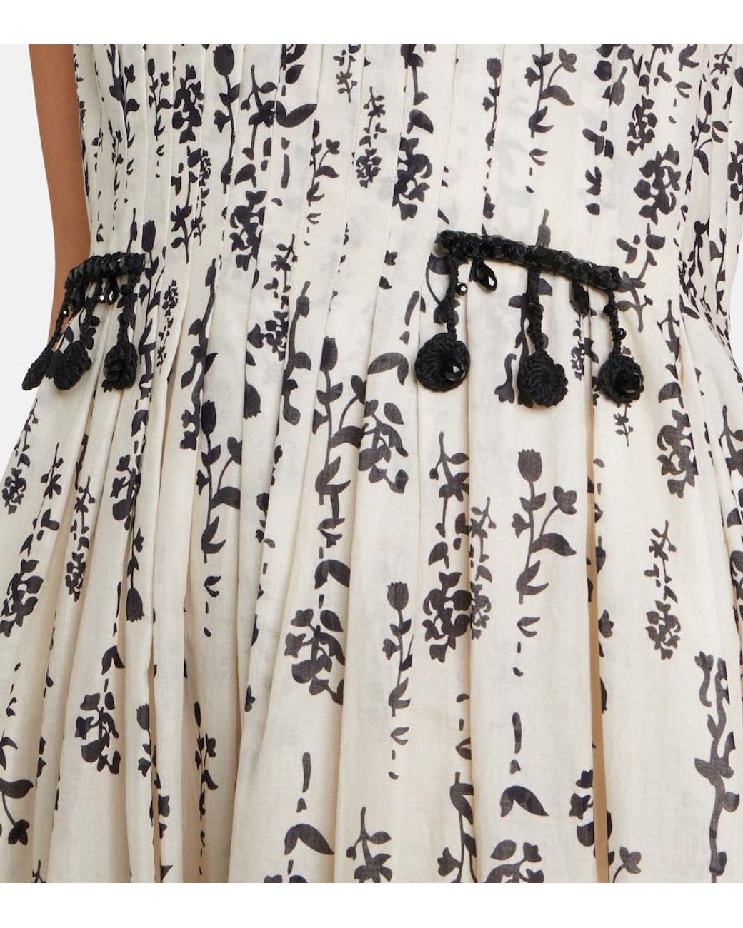Max Mara Natural Embellished Floral Cotton Voile Midi Dress