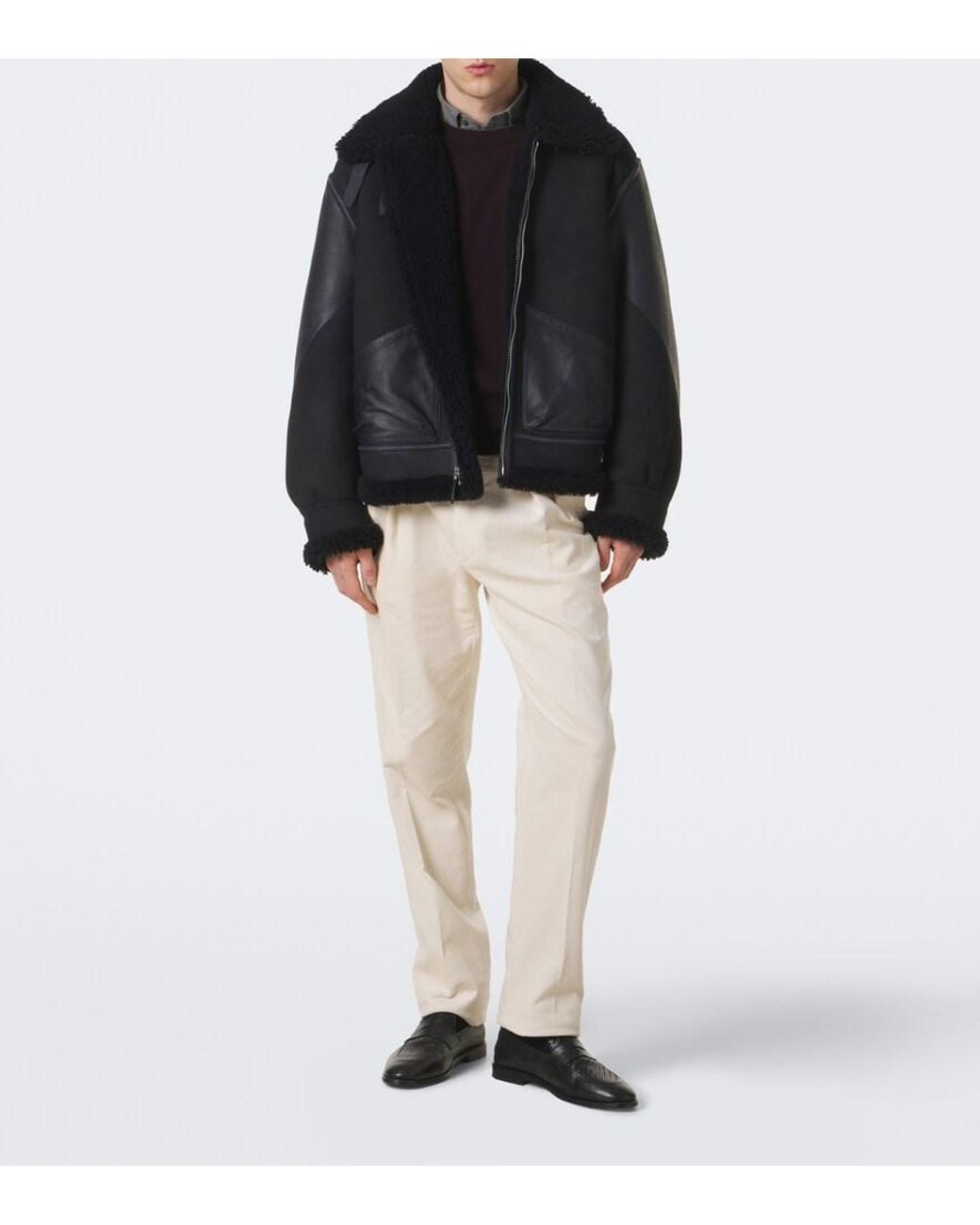 Ralph Lauren Black Lutton Shearling-Lined Leather Jacket for men