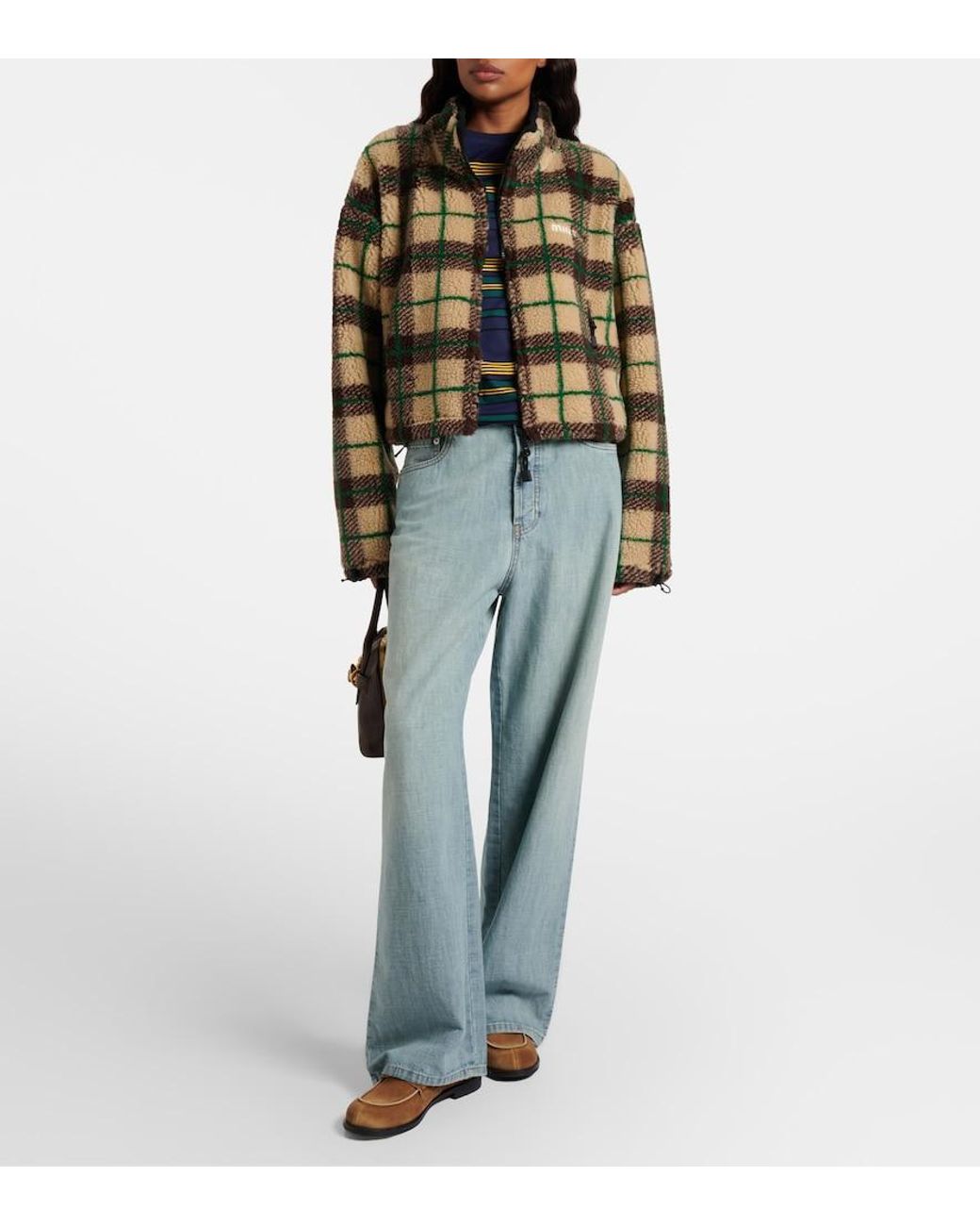 Miu Miu Multicolor Plaid Cropped Fleece Jacket