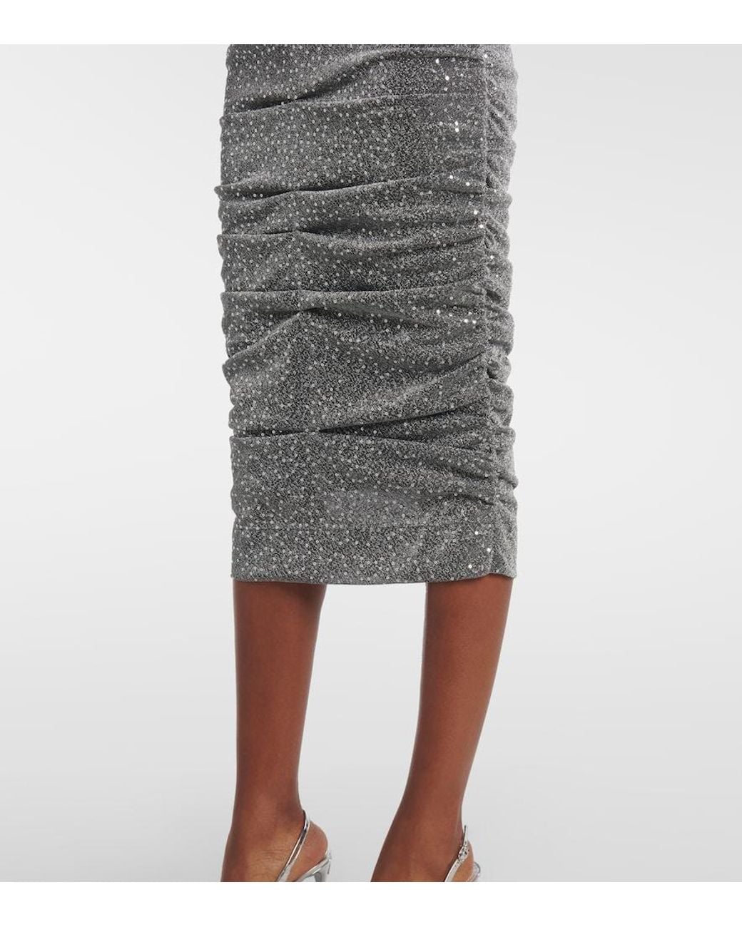 Dolce & Gabbana Gray Sequined Ruched Midi Dress